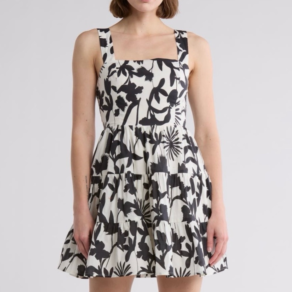 Cotton Summer Dress Fit and Flare Black White Size XL, 12 New w Tags NWT